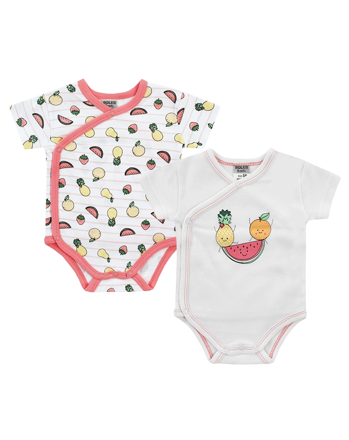 Wickel-Body CRAZY FRUITS 2er-Pack in weiß/rosa