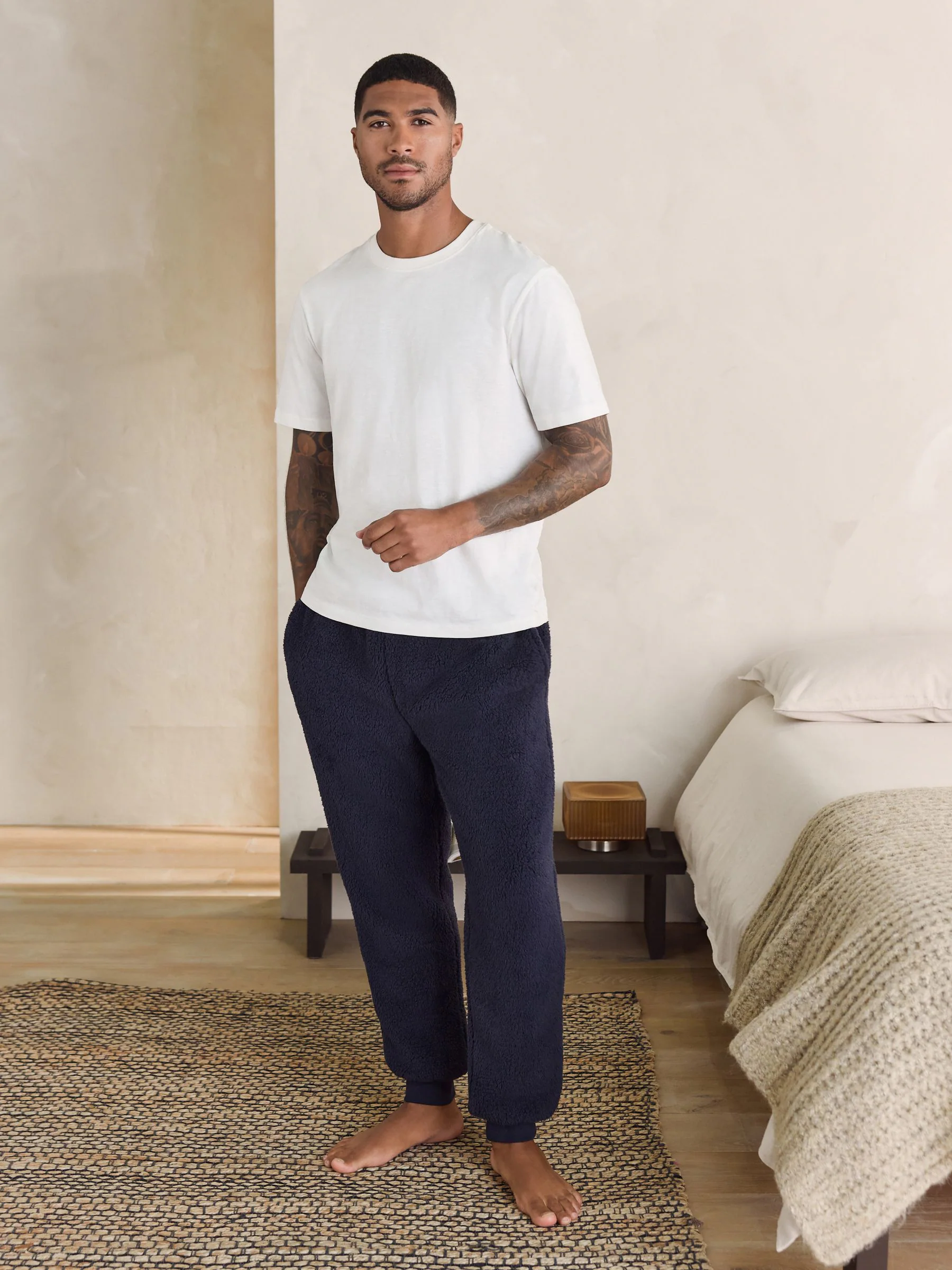 Donkerblauw - Borg Fleece Cuffed Joggers