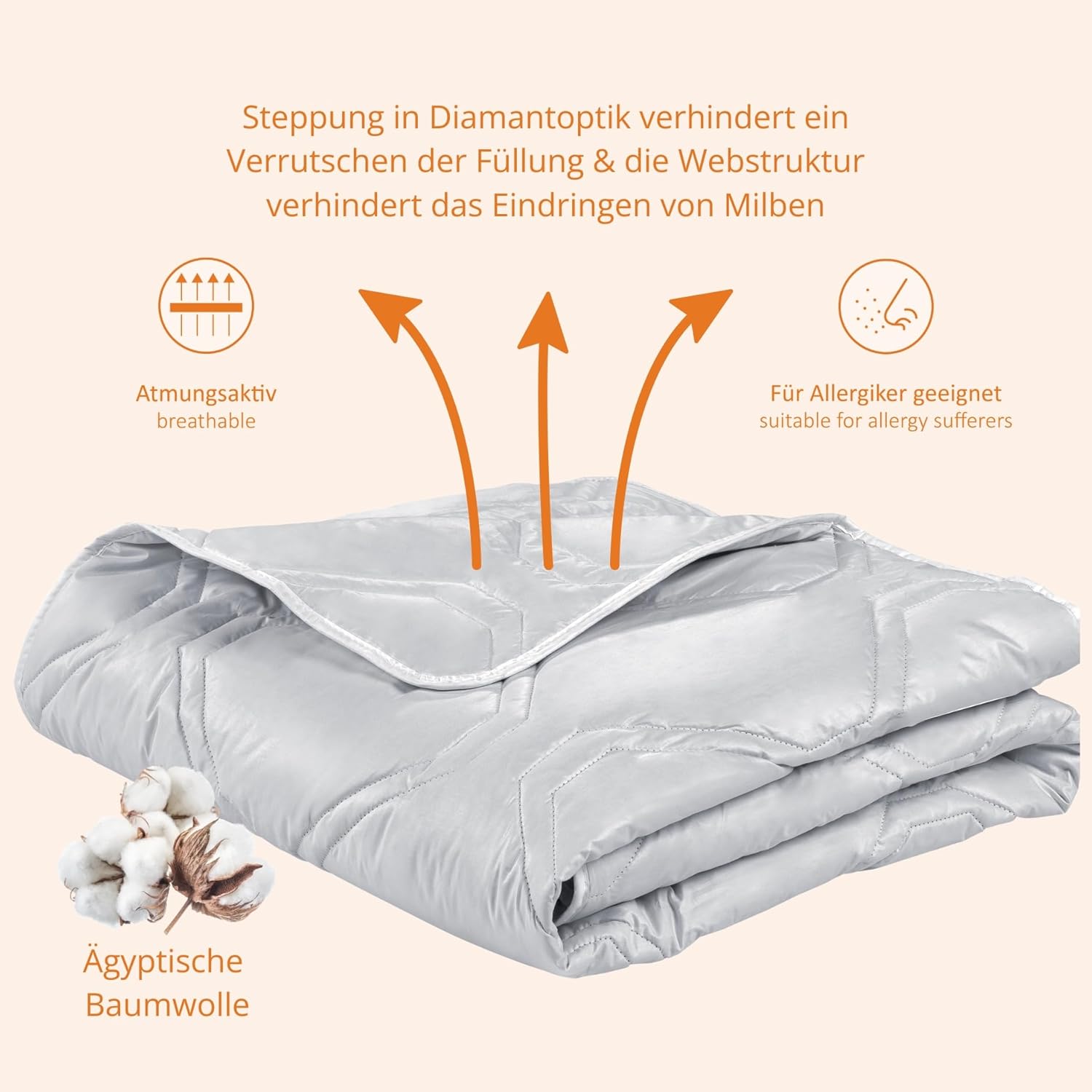 sleepling Bettdecke Kaschmir 155x220 cm, 100% Cashmere Decke, Luxus Kaschmirdecke, Steppdecke Sommer, Sommerbettdecke 155 x 220, Made in Germany, ägyptische Baumwolle, Ökotex 100