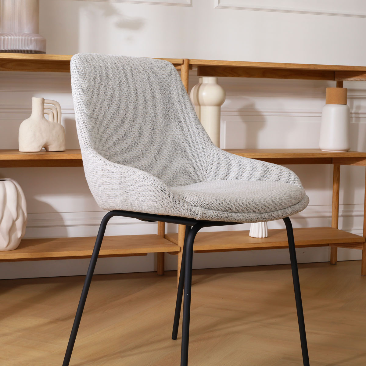 Eetkamerstoel Nora-Isa grijs beige gemêleerd - zwart