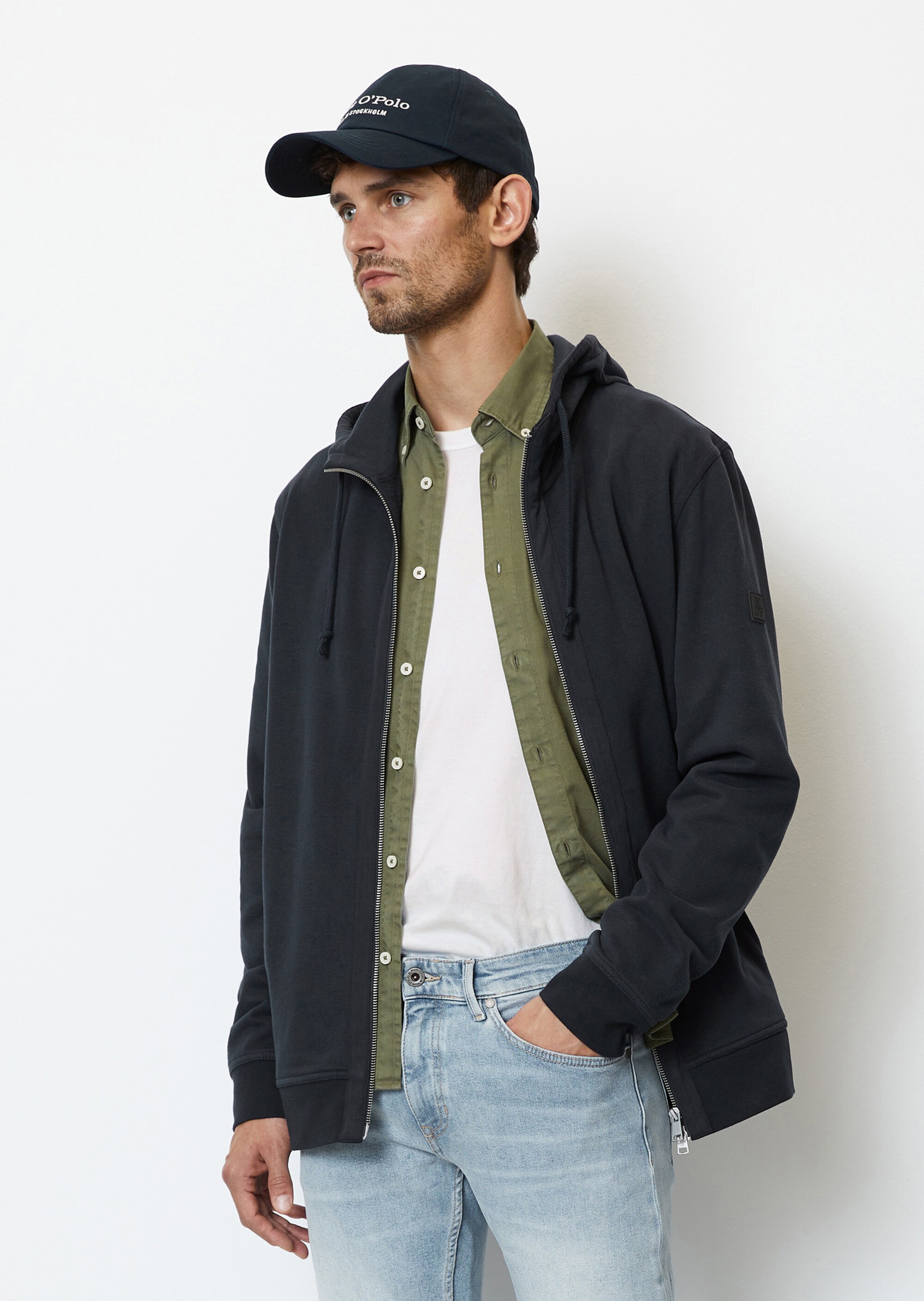 Kapuzen-Sweatjacke regular mit Herringbone-Einsätzen