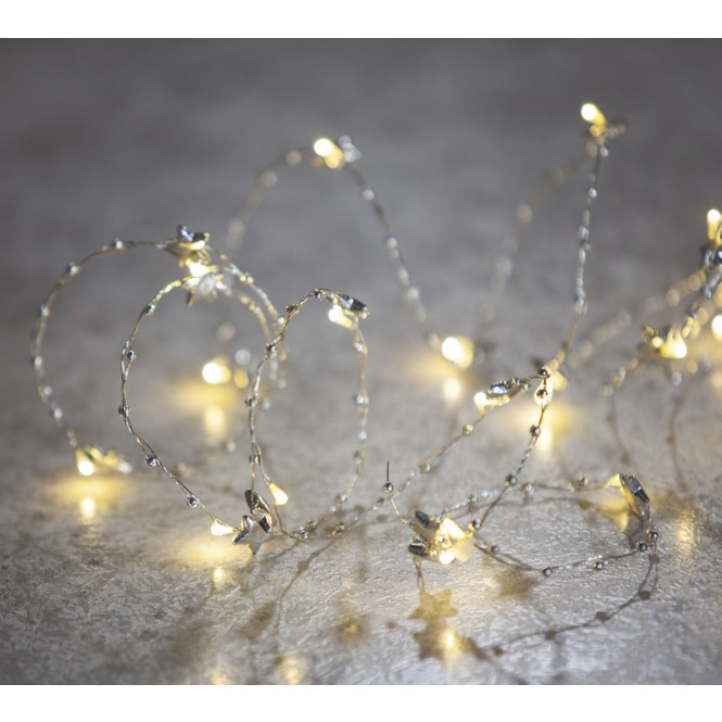20er LED-Lichterdraht - Sterne - 2 m - silber