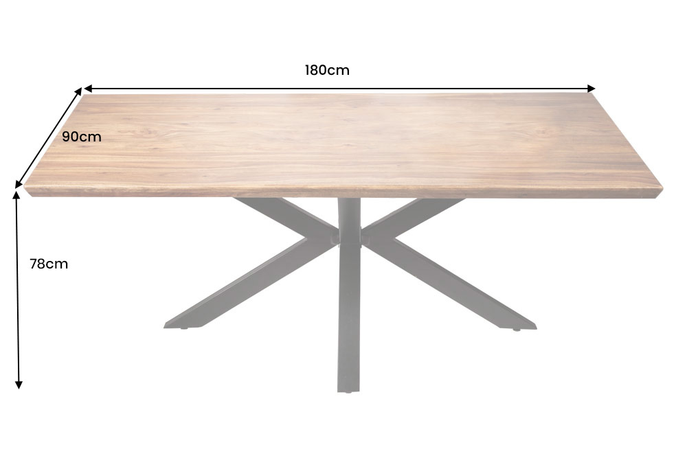 Massivholz Esstisch GALAXIE 180cm braun Sheesham stone finish Sterngestell Metall