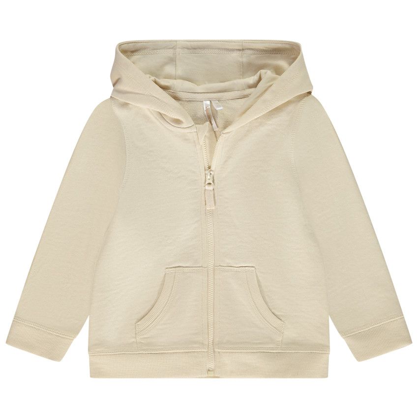 Gilet à capuche en molleton uni pour bébé garçon - Ecru