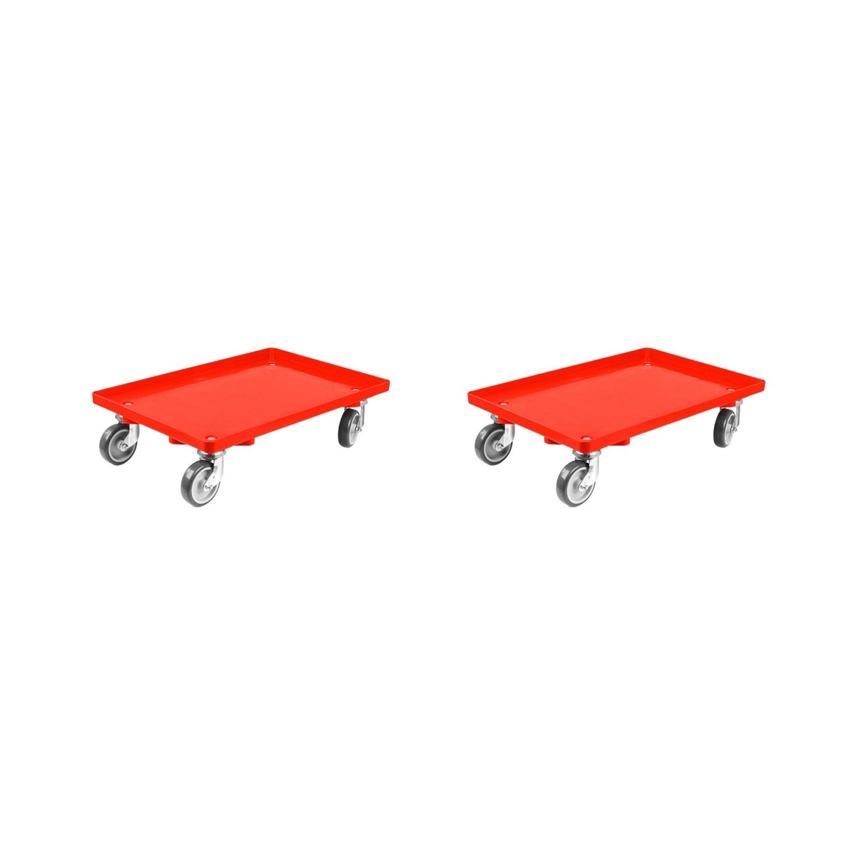 PROREGAL Voordeelset 2x Transportwagens voor Euroboxen 60 x 40 cm met Rubberen Wielen, Rood, Gesloten Dek, 2 Zwenkwielen en 2 Bokwielen, Draagvermogen 300 kg