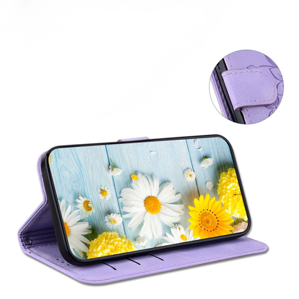 Samsung Galaxy S25  Plus Leder Tasche Wallet - Blumen Imprint - Lila