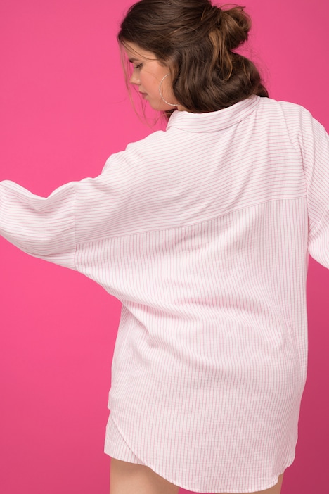 Bluse, oversized, Musselin, Streifen, Hemdkragen, Langarm