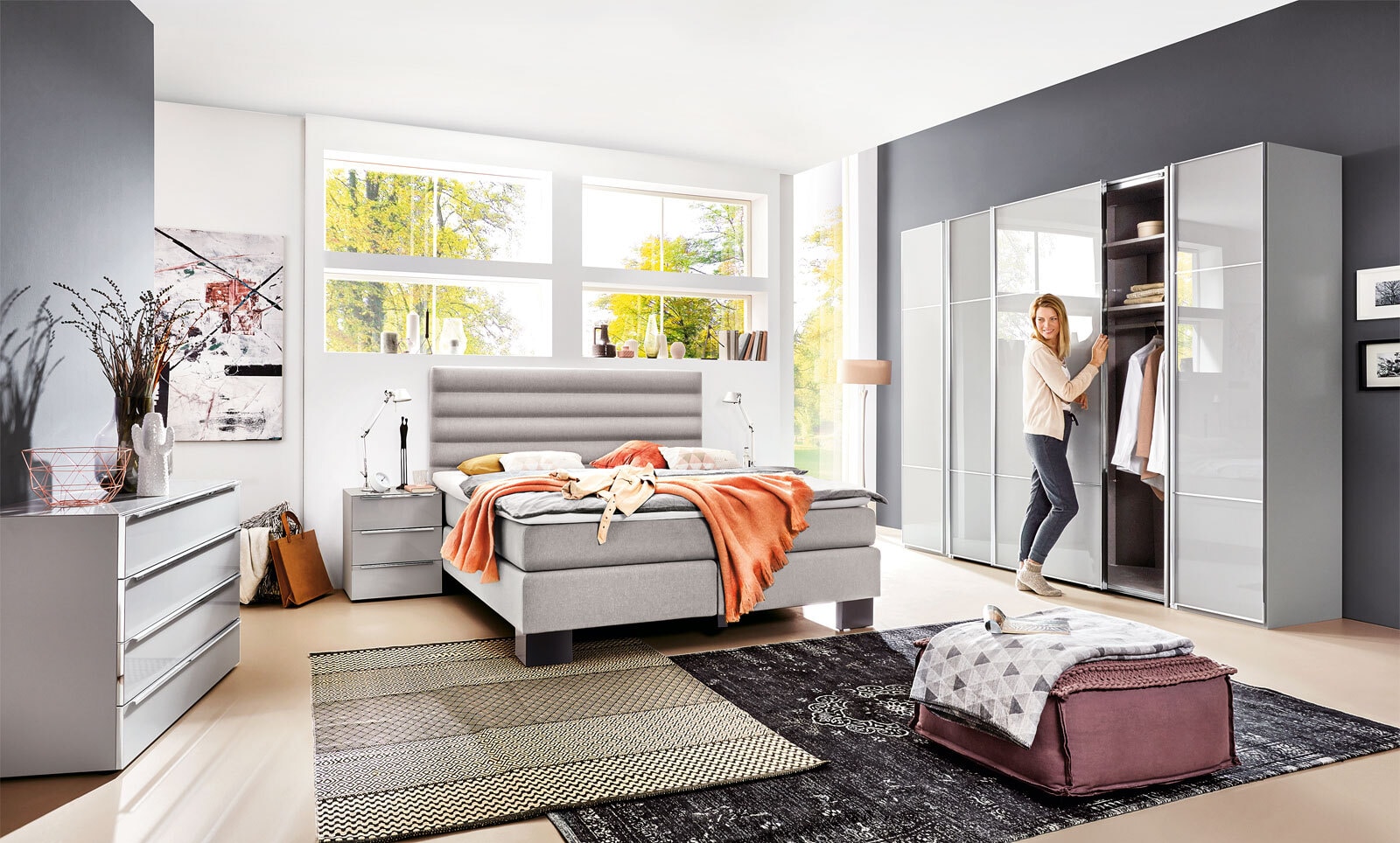 LIFE STYLE by schlaraffia Boxspringbett LINEA 180 x 200 cm Stoffbezug silvergrau