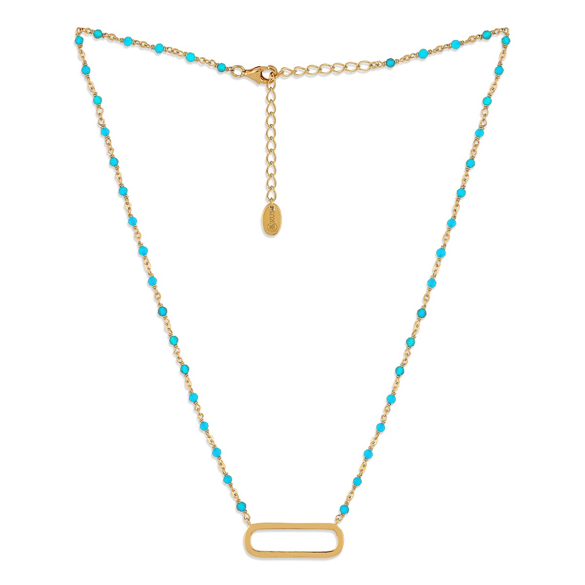 Collier Argent Doré Lingot Et Pierres Naturelles Turquoise