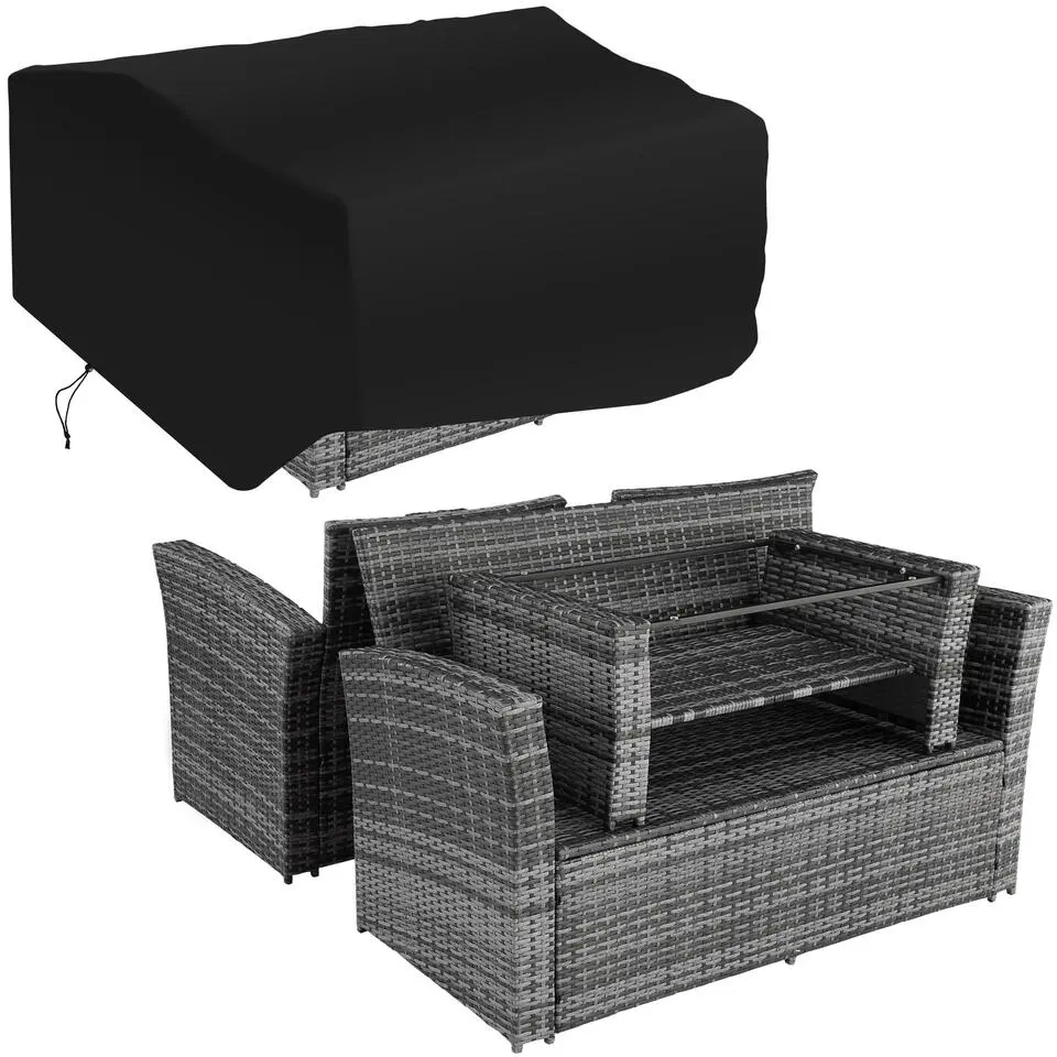 tectake - loungeset Modena- Wicker - grijs - incl. beschermhoes