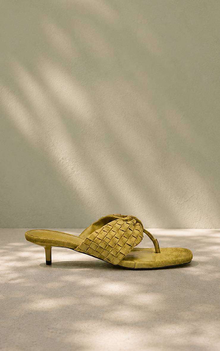 Vert Olive Mules À Talons Avec Bride Tressée Entre-doigts En Synthétique