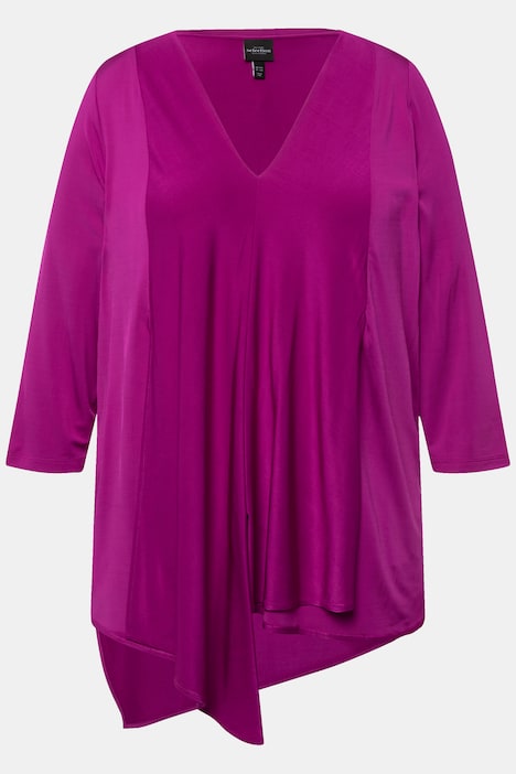 Slinkyshirt, Lagenoptik, A-Linie, V-Ausschnitt, 3/4-Arm