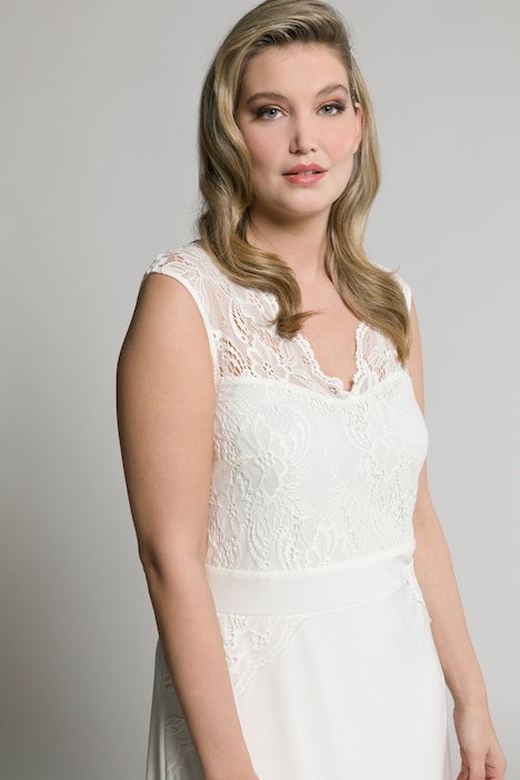 Hochzeitskleid, Spitze, V-Ausschnitt, ärmellos