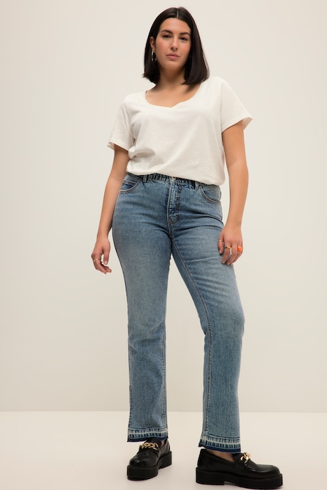Jeans, Straight Fit, Fransensaum, Schlitz außen, 5-Pocket