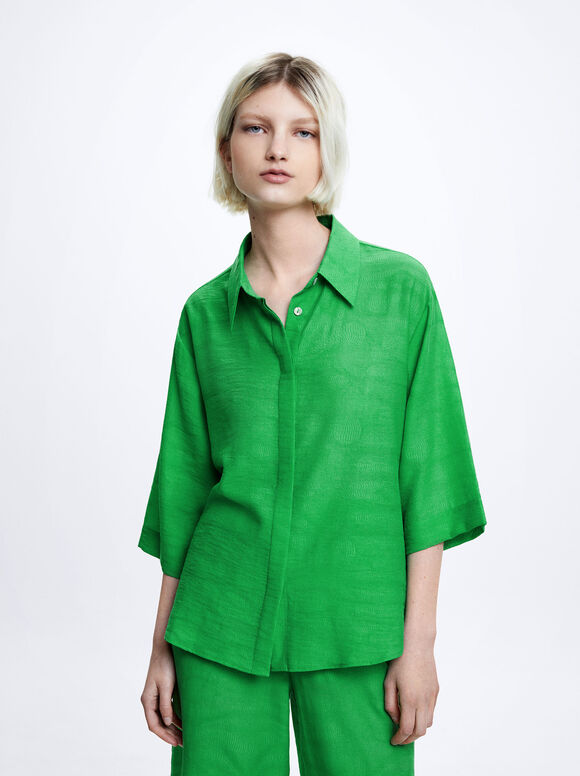 Camisa jacquard de manga curta - Verde