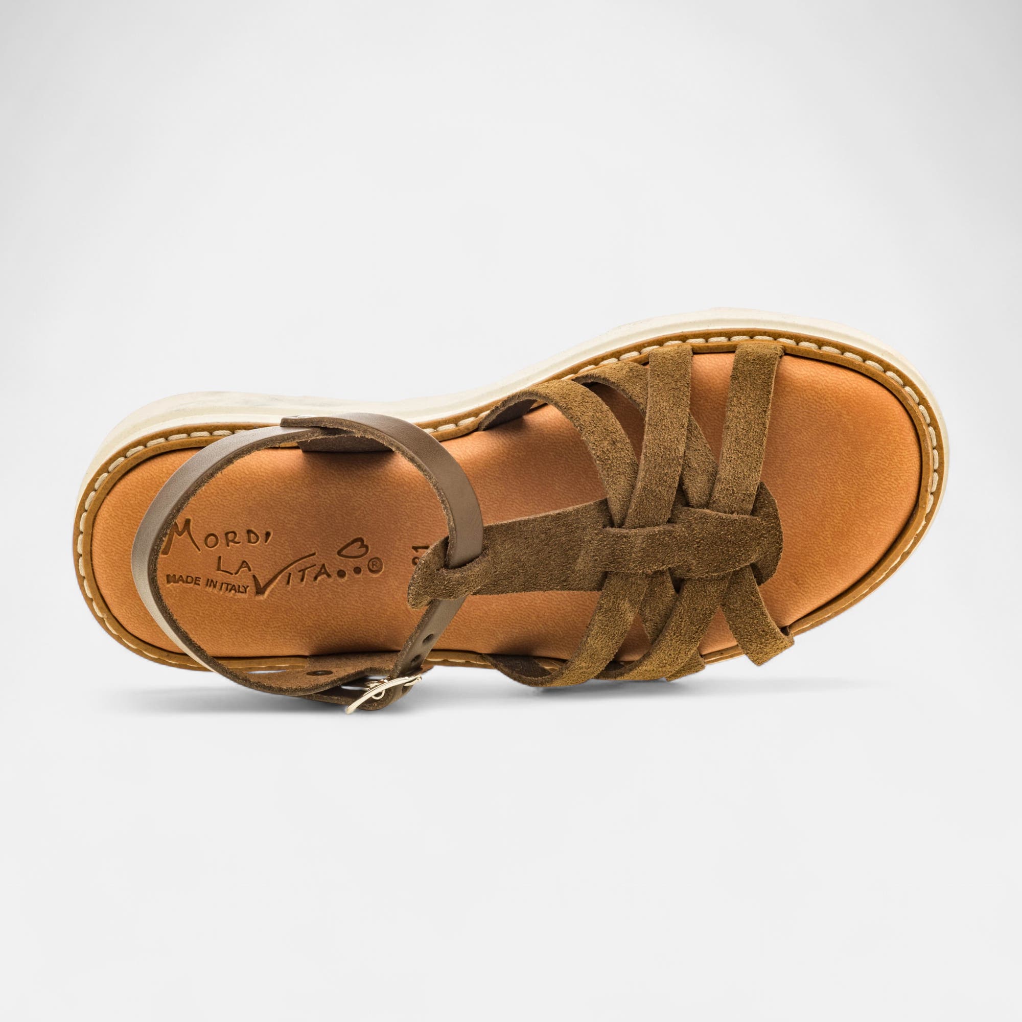 Nu-pieds Fille en cuir kaki