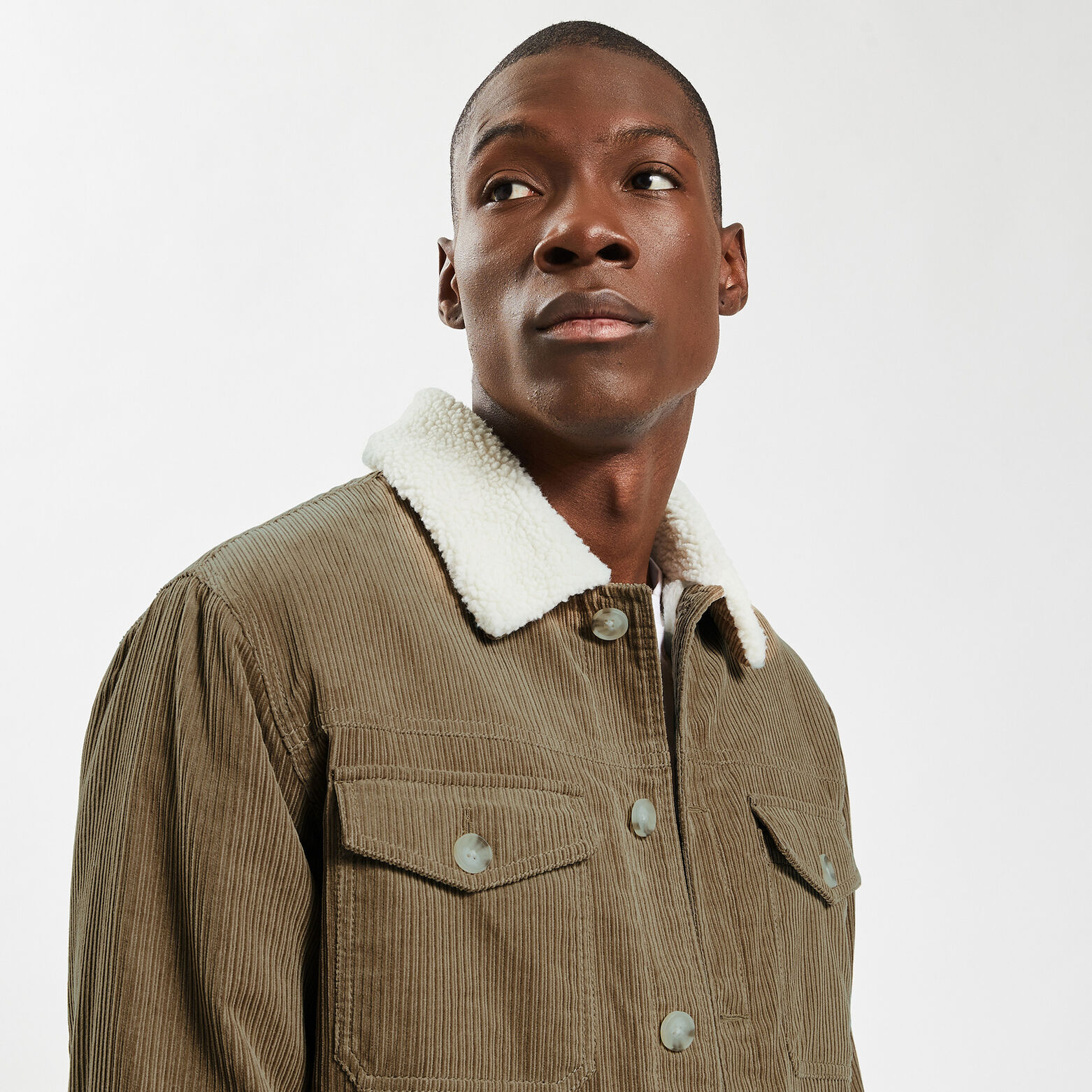 Blouson velours col chemise Beige