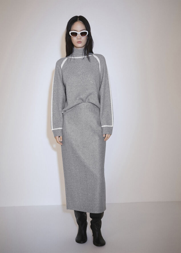 MANGO High neck sweater with contrast de Medium grey