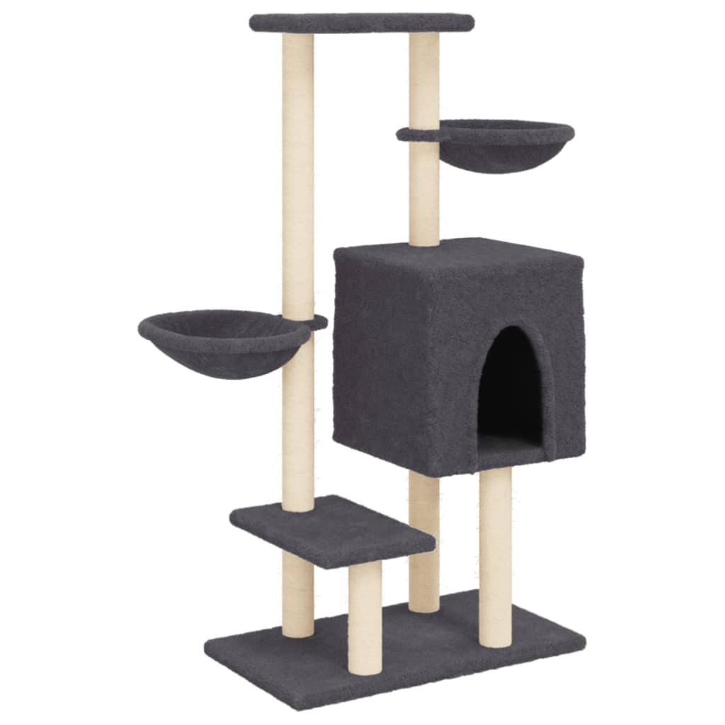 Arranhador para gatos vidaXL com hastes de sisal cinza escuro, 117 cm