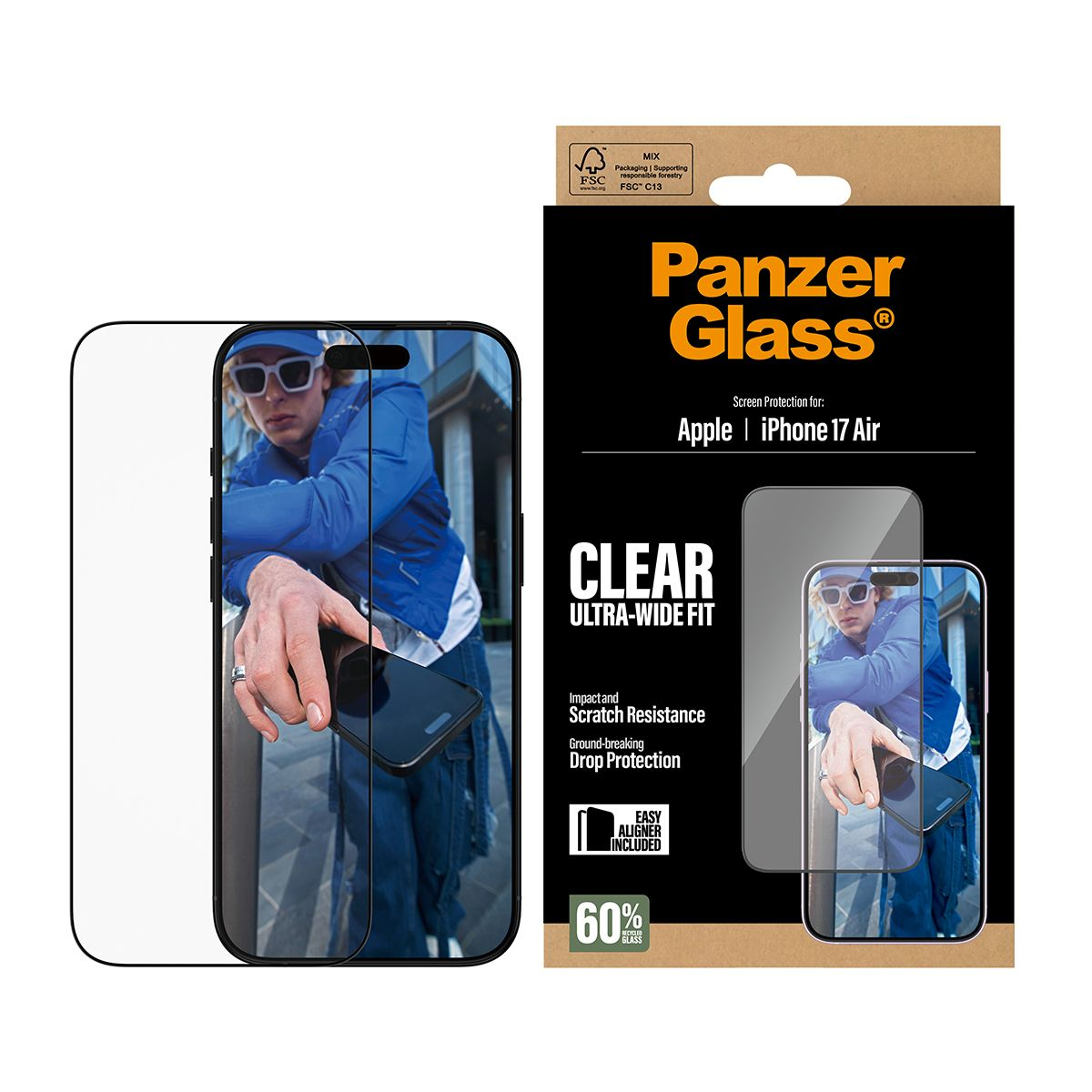 iPhone Air Ultra Wide Fit EasyAligner Panzer Glas Displayschutz Case Friendly mit Montagerahmen (PG76830)