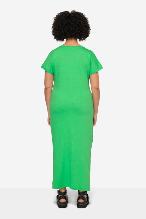 Jersey-Maxikleid, Rundhals, Halbarm, Seitenschlitze