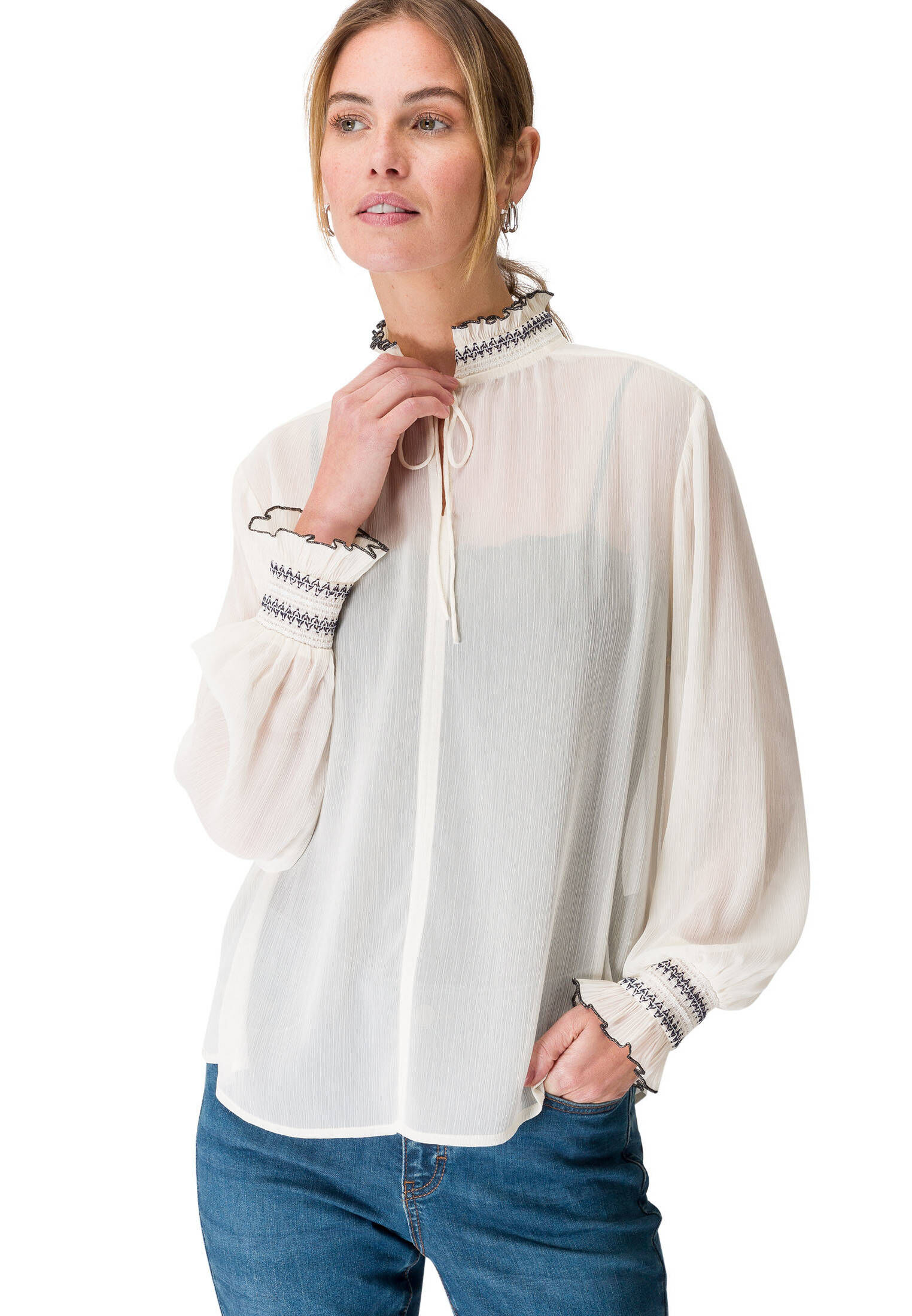zero| Damen Chiffonbluse mit Stickerei