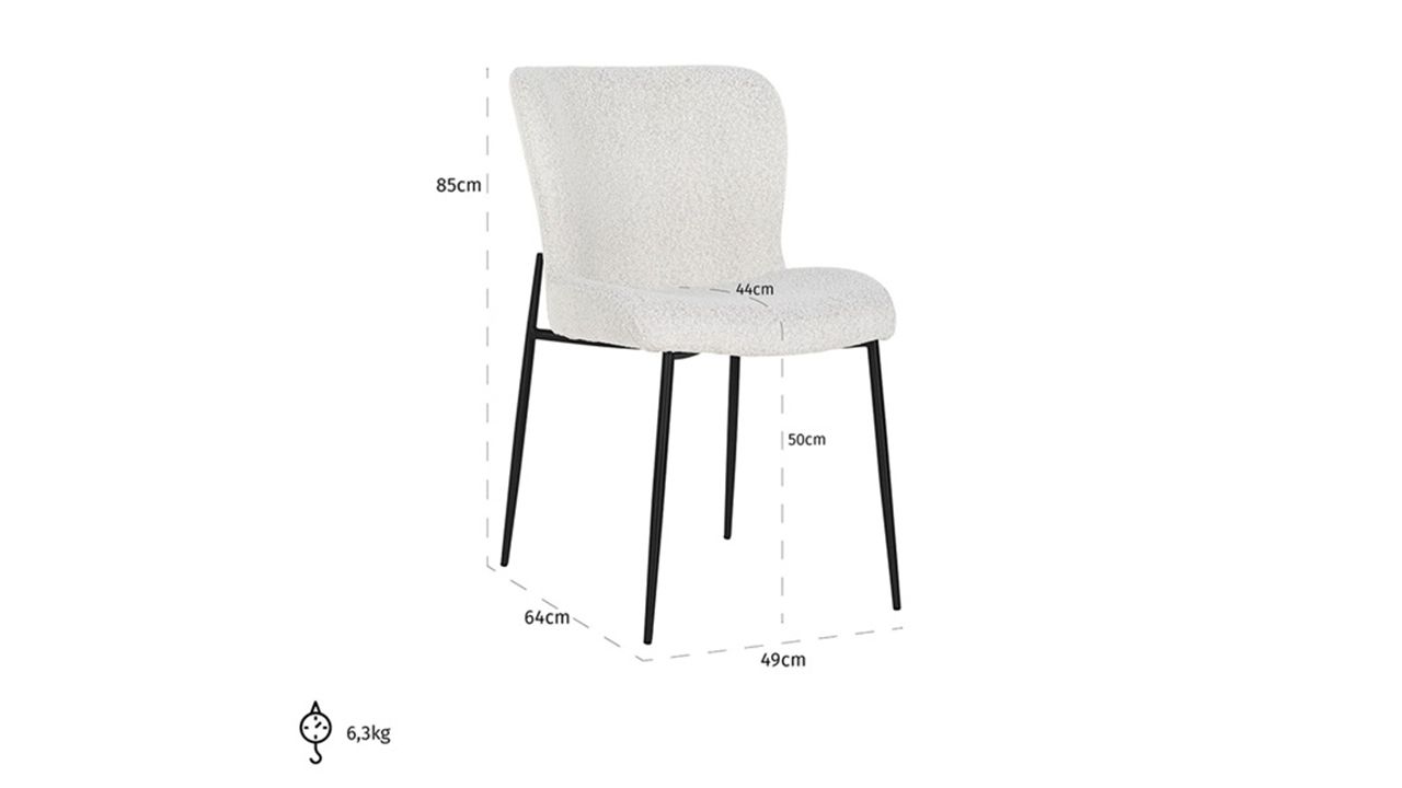 Eetkamerstoel 210624 White Bouclé Darby B50 x D63 x H84.5 cm