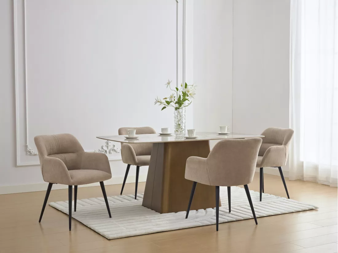 Lot de 2 chaises avec accoudoirs en tissu et métal noir - Beige - HEKA