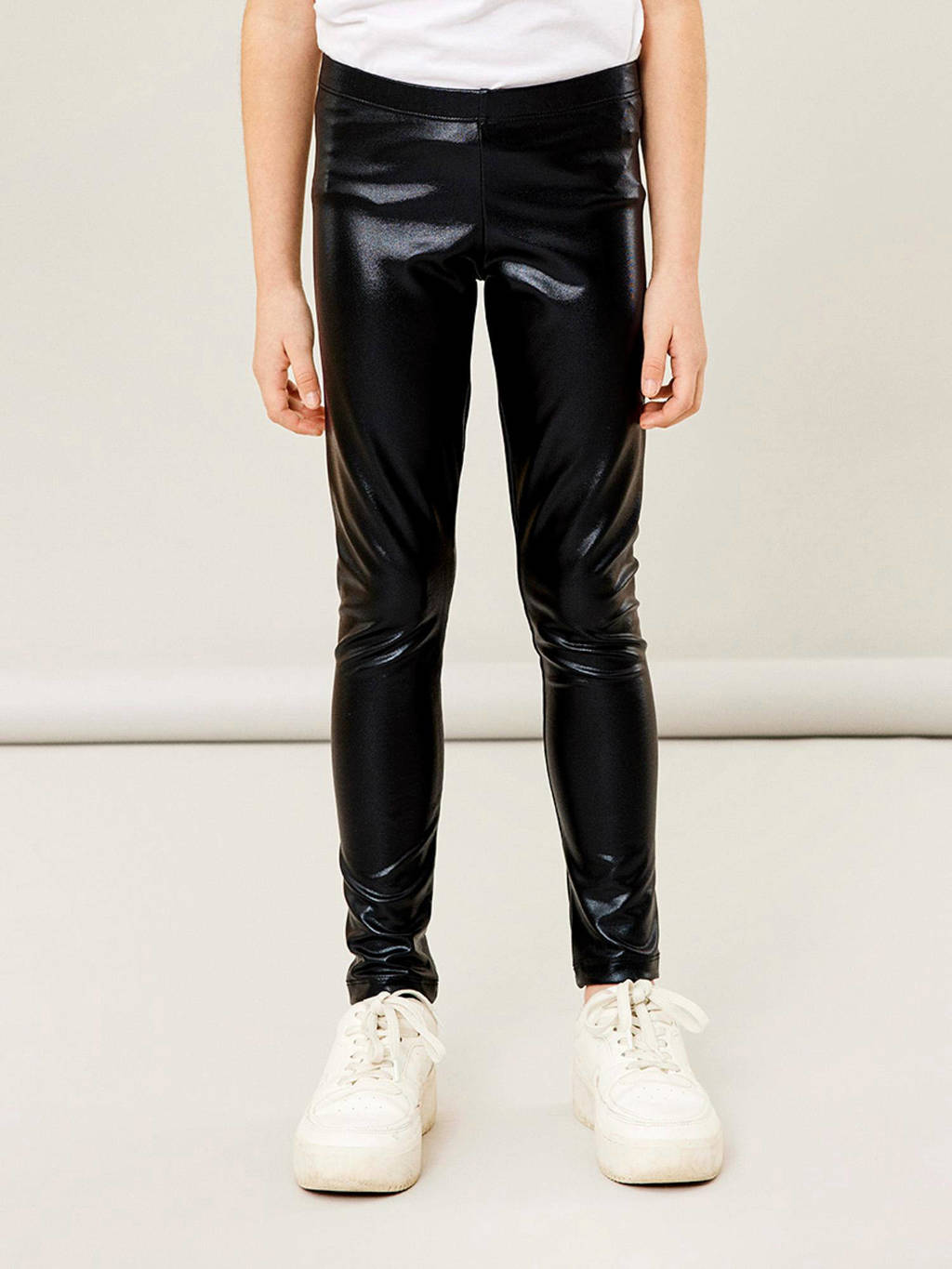 NAME IT imitatieleren slim fit tregging NKFKIVA zwart