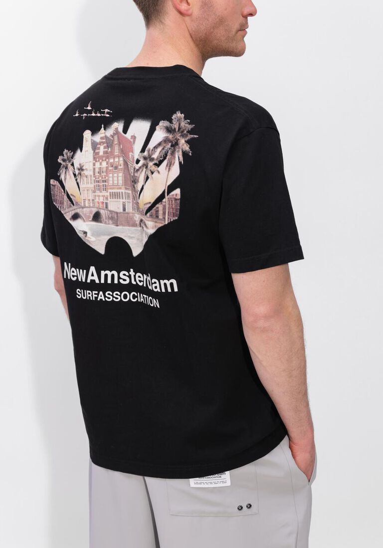 zwarte new amsterdam surf association polo tropical tee