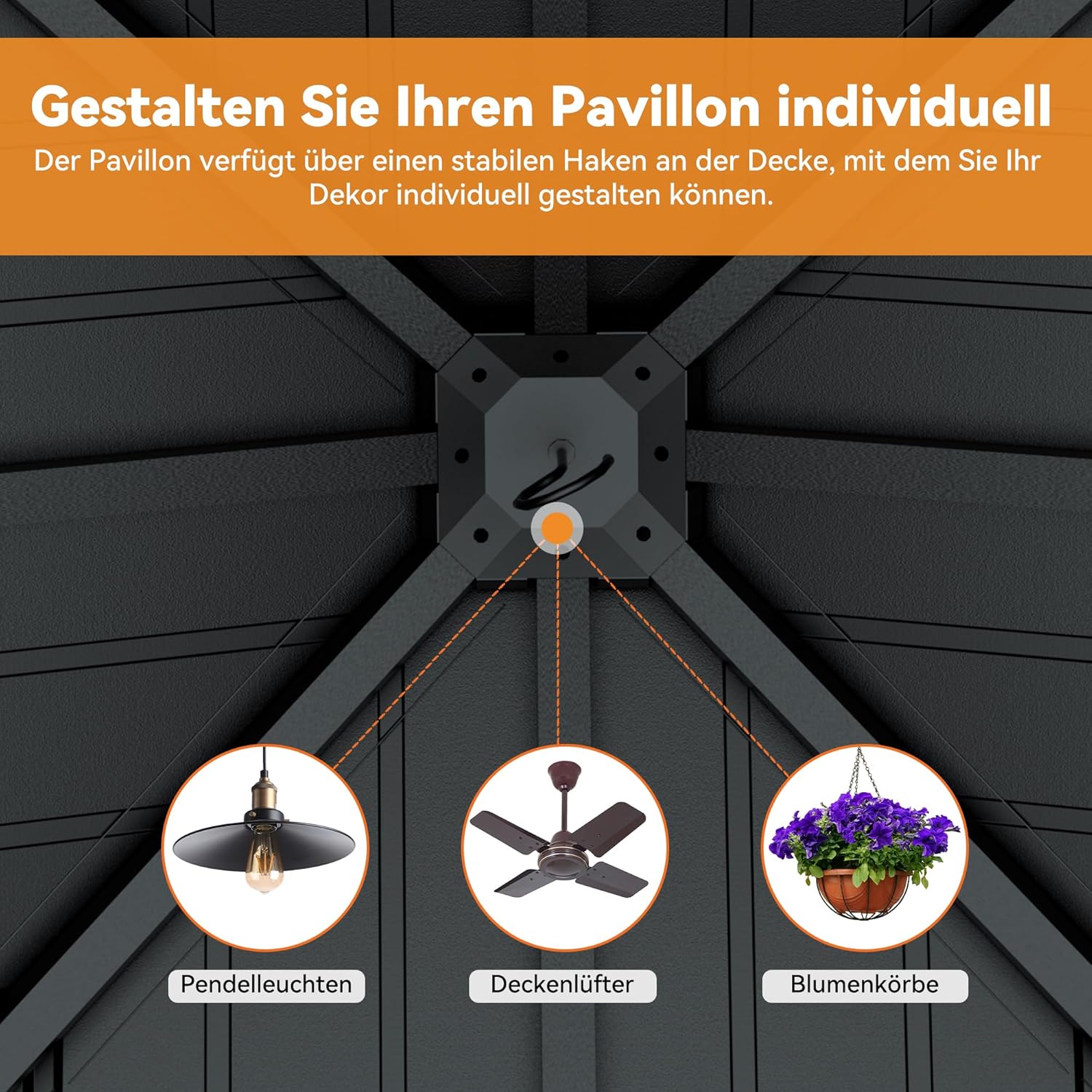 Modern Shade Hardtop Pavillon 2,4 × 2,4 m Winterfest Wasserdicht Stabil Gartenpavillon mit Verzinktem Stahldach, UV-Schutz Metallpavillon mit Seitenteilen für Garten Hinterhöfe, Terrasse, Grillbereich