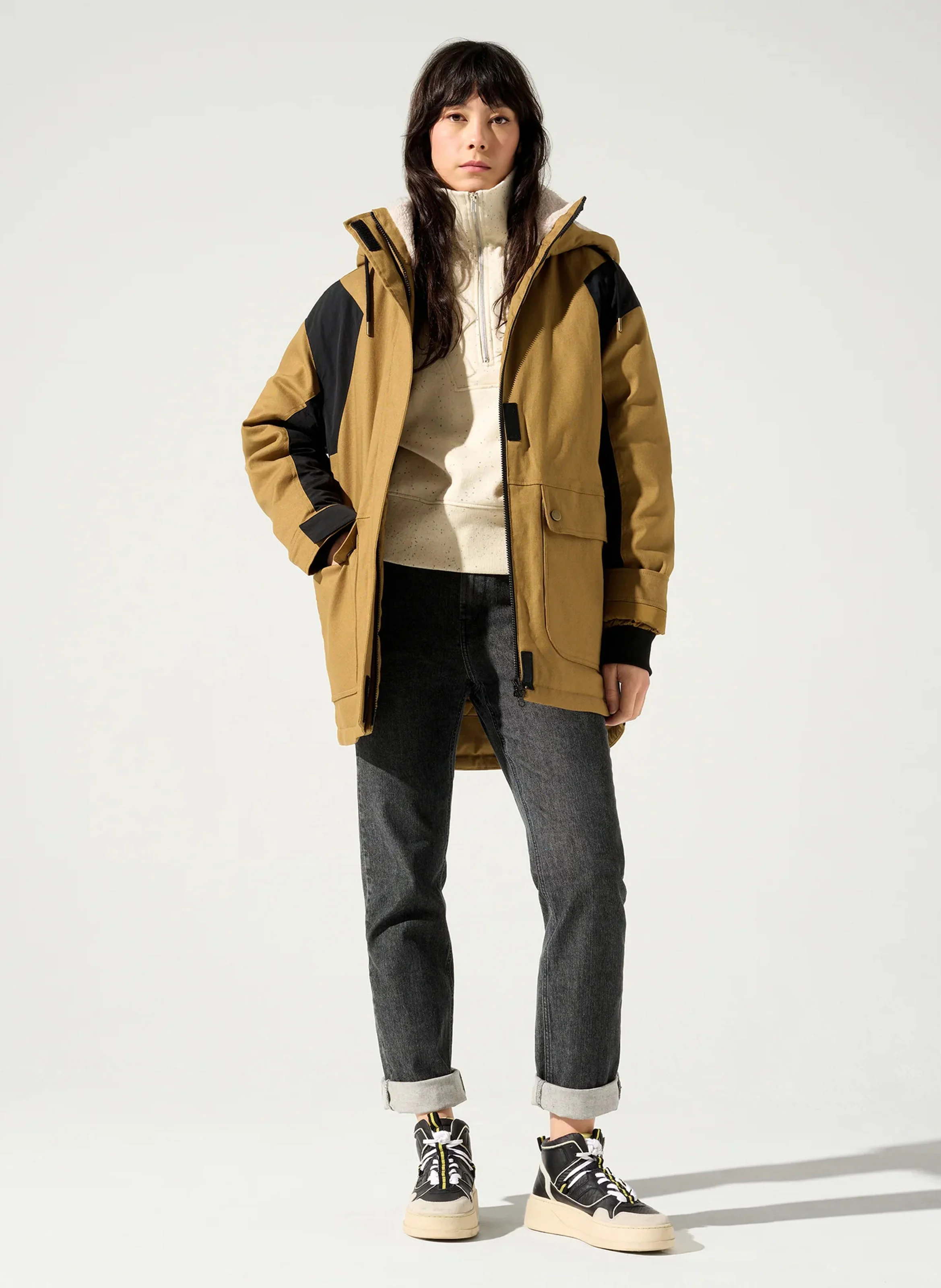 LOAN - Parka col montant droite en coton mélangé | Marron