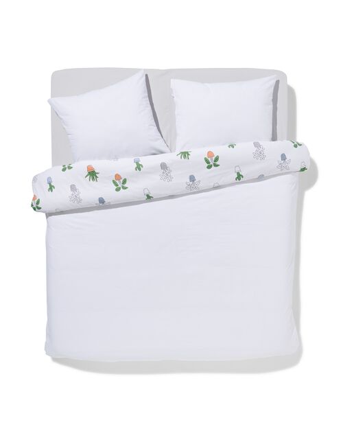 housse de couette en coton doux 200x200/220 plantes blanc
