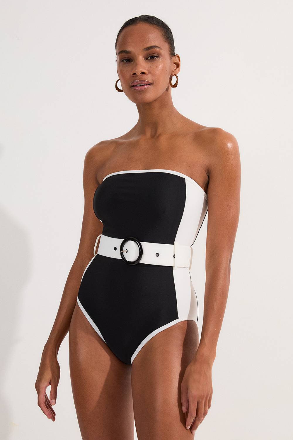 KarenMillen Maillot de bain bandeau à panneaux contrastés avec ceinture