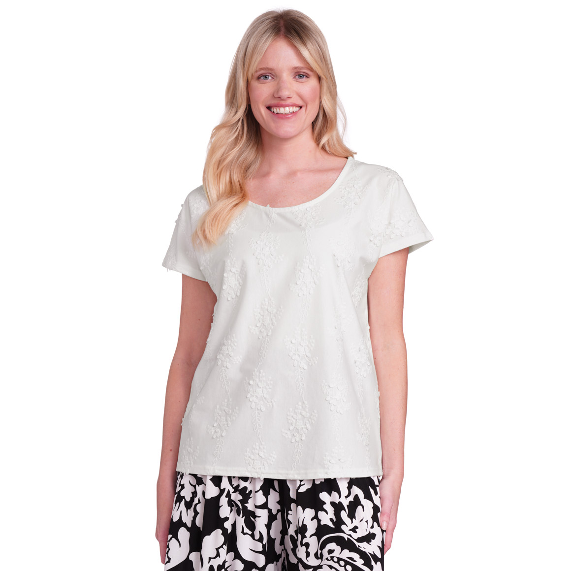 Gina Benotti Damen T-Shirt mit floralem Muster weiss