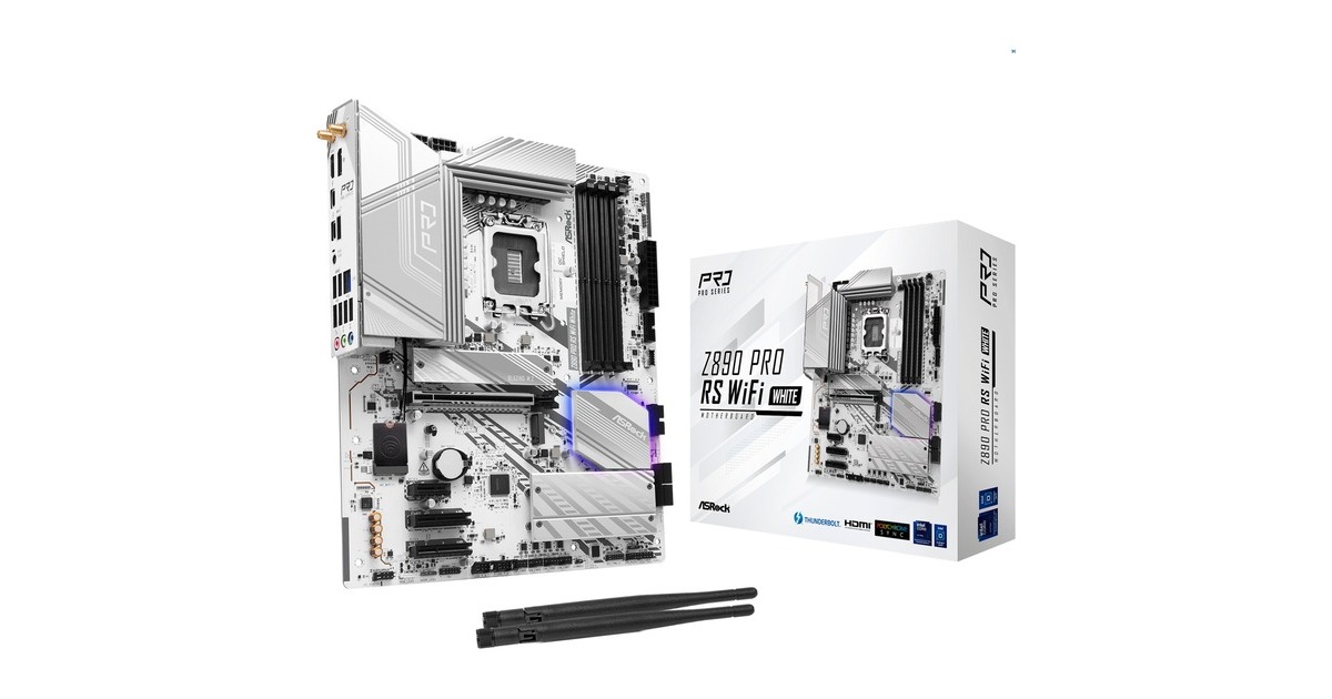 ASRockZ890 Pro RS WiFi White socket 1851 moederbord  (Wit, RAID, 2.5 Gb-LAN, Wi-Fi 6E, BT, Sound, ATX)