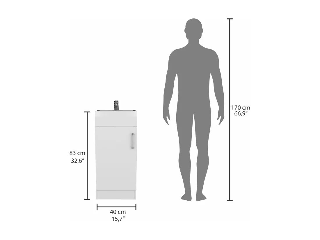 Meuble de salle de bain Madrid avec 1 porte et rangement inférieur, blanc, 83 cm X 40 cm X 33 cm