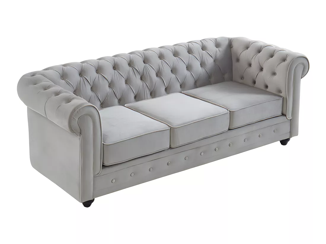 Canapés 3 places 2 places et un fauteuil CHESTERFIELD - Velours gris clair