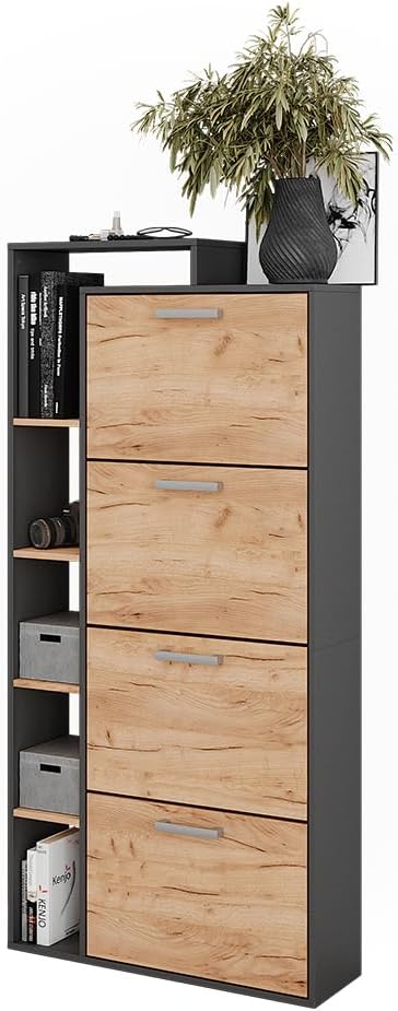 Vicco Schuhkipper Orlando, Goldkraft Eiche/Anthrazit, 80 x 166.1 cm mit 4 Fächern