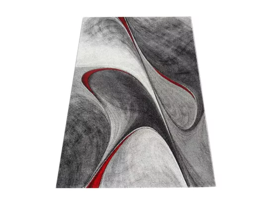 tapis chambre Ø120cm tissé rouge et gris rond motif géométrique MADILA