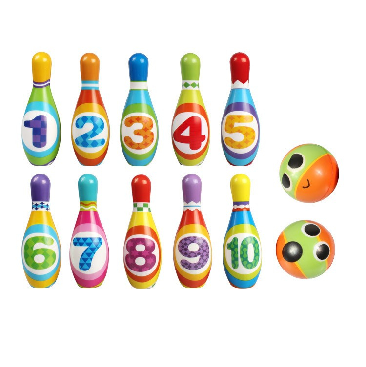 (12-tlg Set) Kinder Bowling Schaumstoff Kegel Spielzeug   Transporttasche - Bunt
