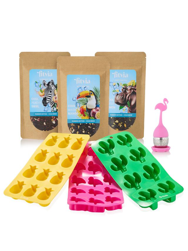Eistee Set mit 3 verschiedenen Cold Brew Teesorten, Tee-Ei & 3 Eiswürfelformen, 7-teilig