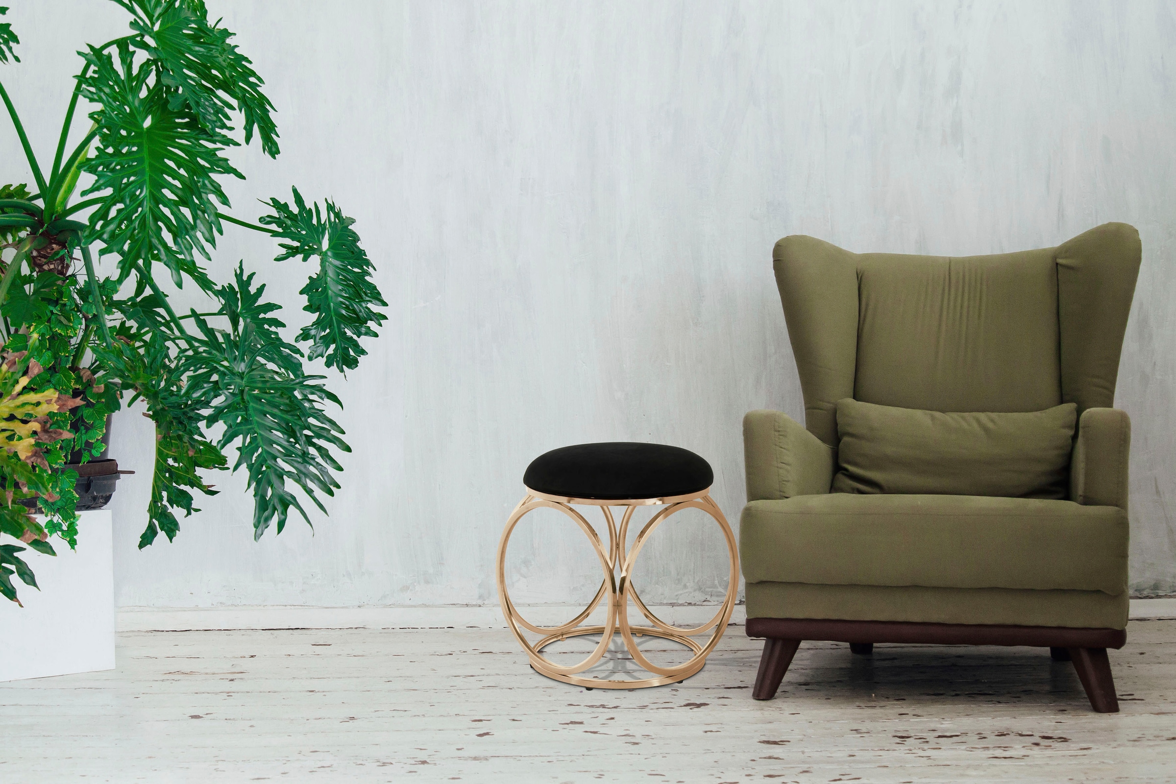 Kayoom Sitzhocker »Hocker Whitney 325,Hocker mit offenem Design,  Gestell aus Metall« 1 Stk. tlg. glamourös, hochwertig, pflegeleicht, rundes Sitzkissen