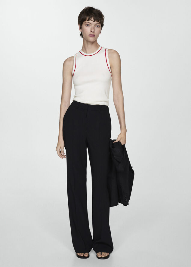 MANGO Knitted top with contrasting finish Light beige