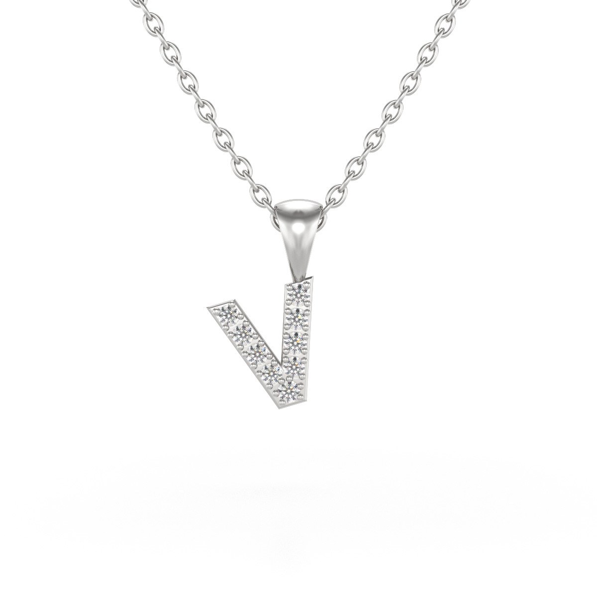 Collier Pendentif ADEN Lettre V Or 750 Blanc Diamant Chaine Or 750 incluse 0.72grs