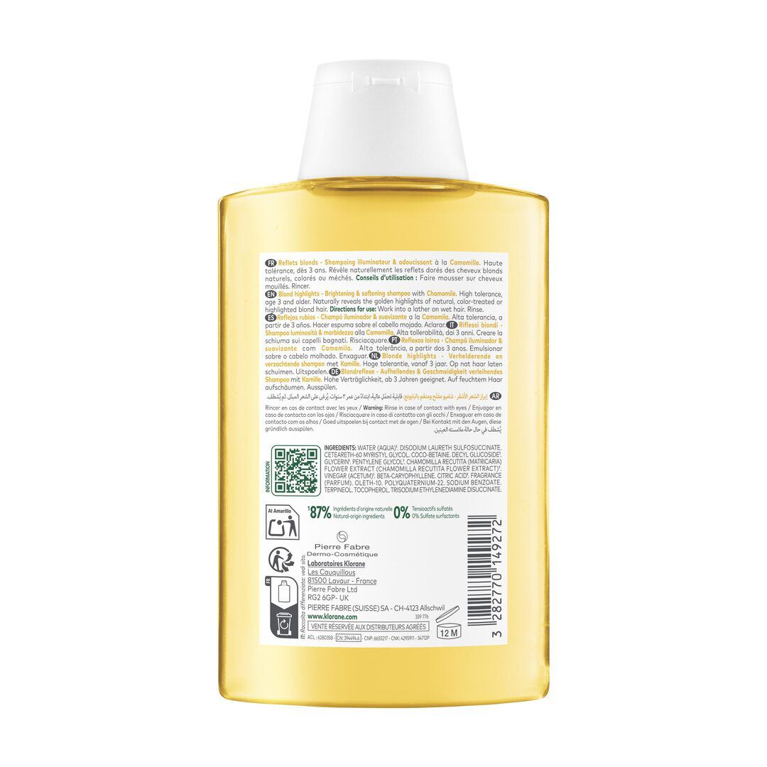 KLORANE  Champô Camomila Reflexos Dourado Cabelo Loiro - 200ml