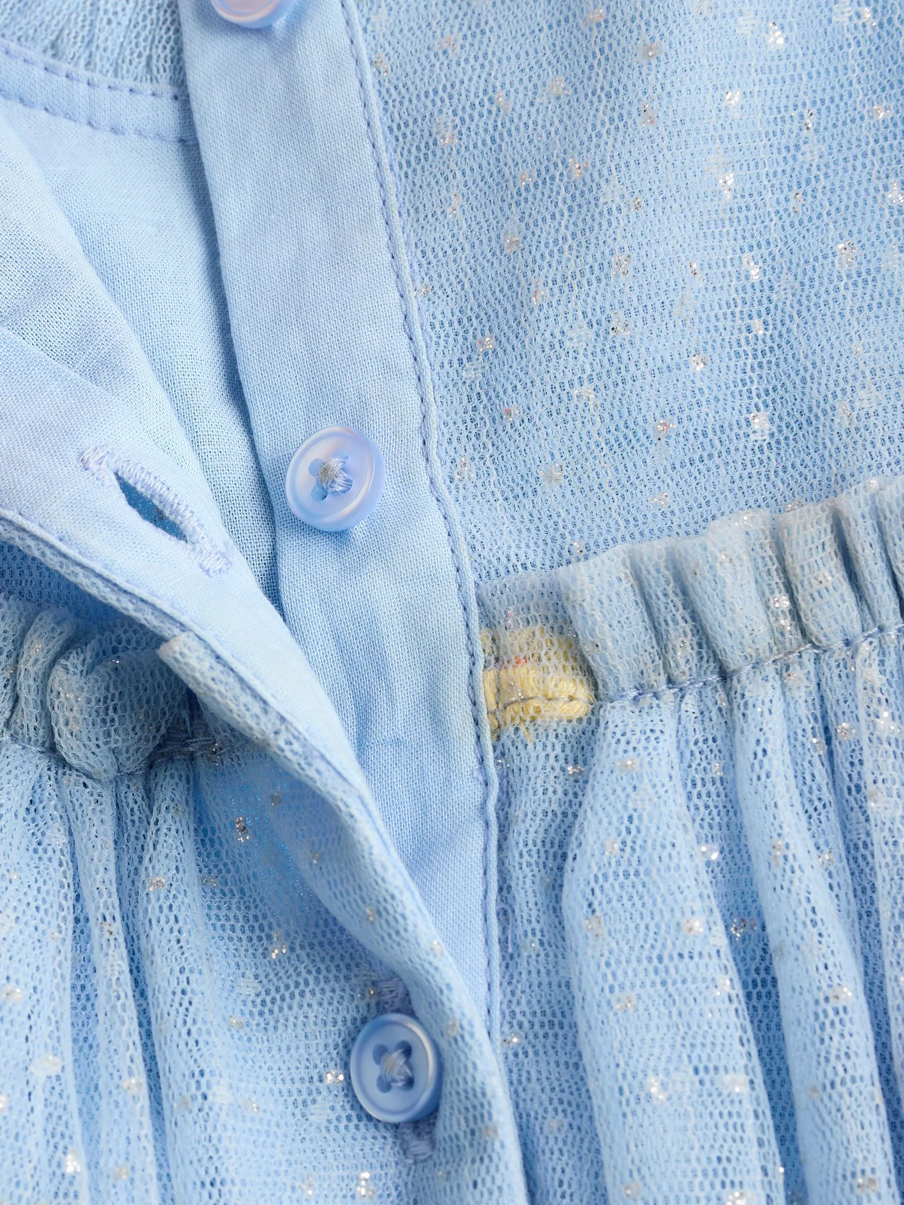 Blue Embroidered Flower - Mesh babyjurk (0mnd -2jr)