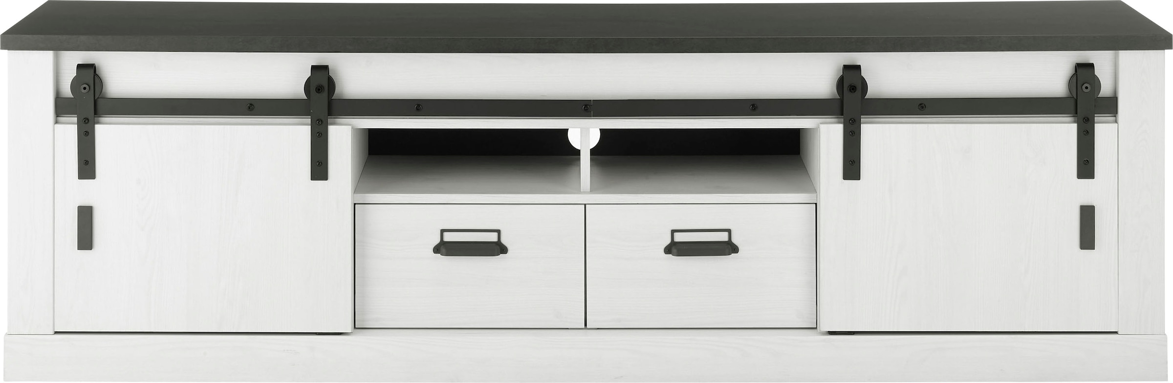Home affaire Lowboard »SHERWOOD« modernes Holz Dekor, mit Scheunentorbeschlag aus Metall, Breite 201 cm