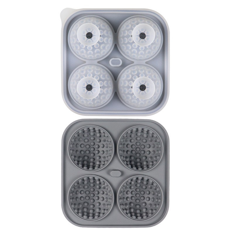 (4-fach) 3D Silikon Eiswürfel Form DIY Ice Cube Tray mit Deckel für Cocktails / Whisky / Softgetränke - Golfball