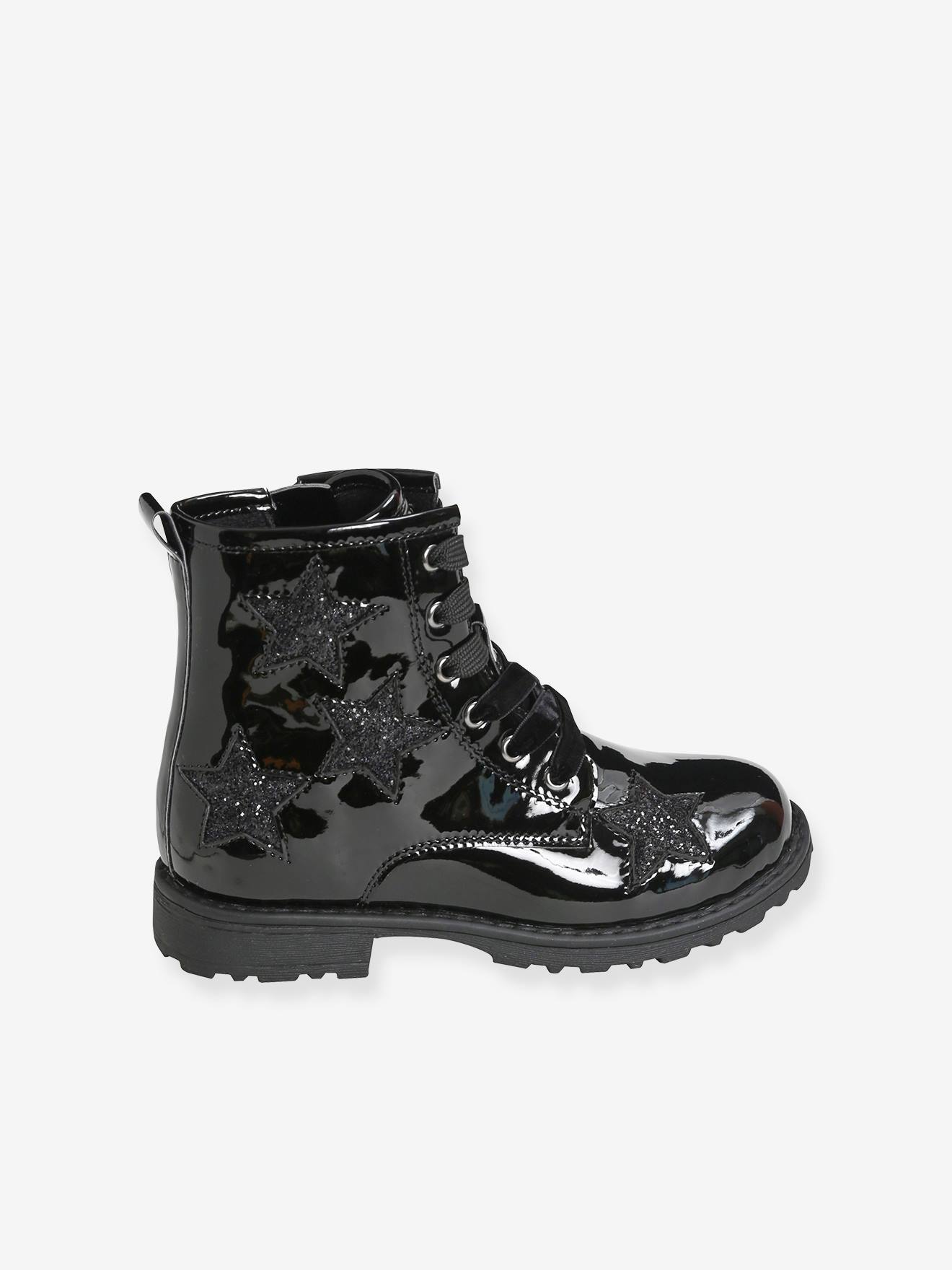 Botas de cano curto com cadarço para meninas, marrom metálico médio
